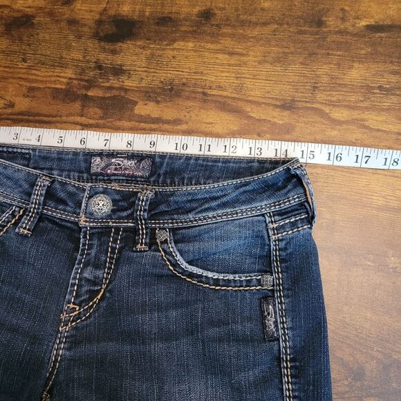 Silver Jeans Womens 28 Lola 17" Straight Embellished Medium Dark Wash Stretch - Picture 6 of 11